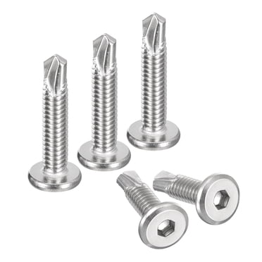 Unique Bargains Vis Hexagonales Auto-Tappantes, 1/4 x 1-1/4 Pieds 410 Acier Inoxydable Tôle Métallique Vis de Forage, Argent, Lot de 50