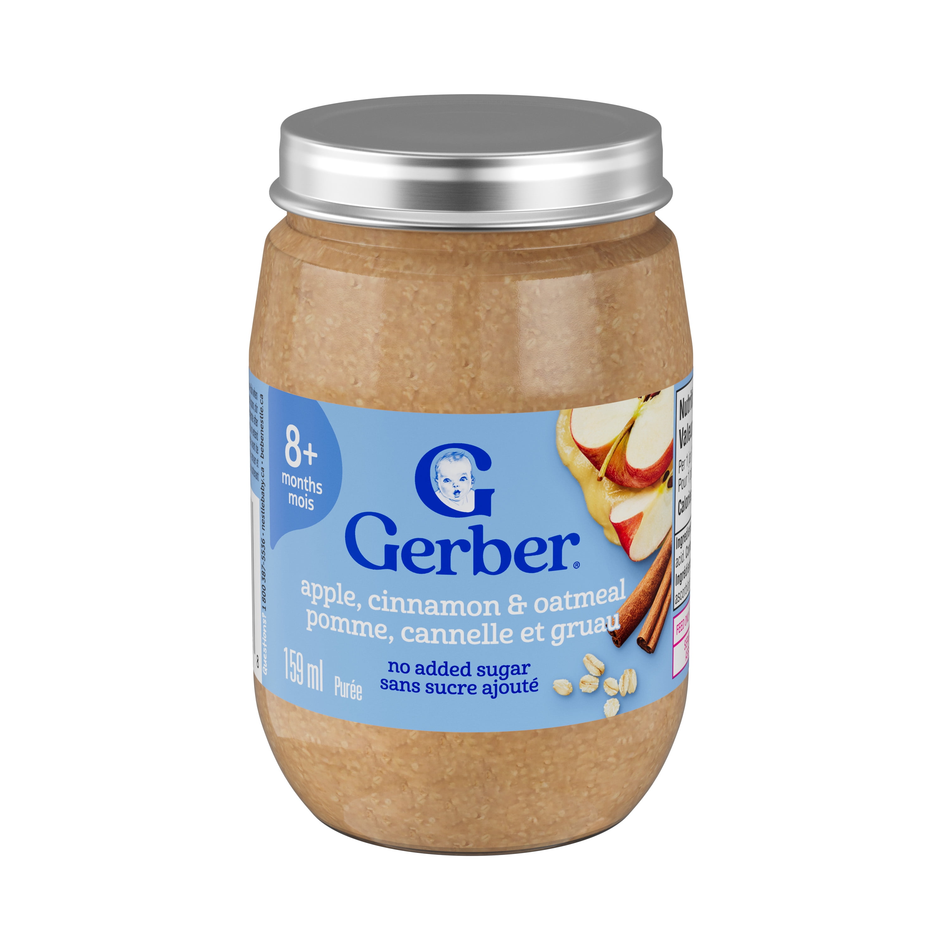 Mealtime Purée de Gruau aux Pommes et à la Cannelle, pour Bébés et Tout-Petits de 8 Mois & Plus, Vrai Fruit, Sans Sucres Ajoutés, Sans OGM, Pot en Verre Refermable & Recyclable