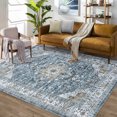 thumbnail image 3 of Blue Vintage Medallion Area Rug 5x7ft - Washable Non-Slip Distressed Boho Carpet - Low Pile Mark Resistant Collapsible Easy Care Soft Floor Cover for Living Room, Bedroom, Dining Room - USA, 3 of 8