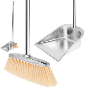 POINTERTECK 46 inch Stainless Steel Broom and Dustpan Set Upright Broom and Dust Pans with Long Handle  Heavy Duty Stainless Steel Dustpan with Broom Combo Set