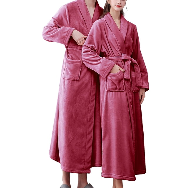 Women'S Double Pocket Flannel Bathrobe Soft And Warm Double Faced Velvet Bathrobe Pajamas And Home Wear Bathrobe Robe