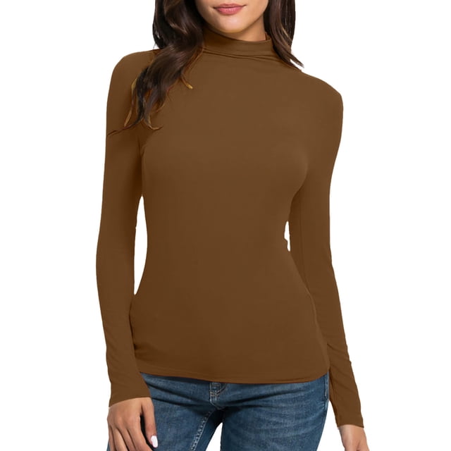 HKEJIAOI Chemises à Col Roulé à Manches Longues pour Femmes Tricot Tshirt Slim Fit Basic Tee