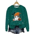 thumbnail image 1 of LMKIHUSA Chandails d'Halloween Fantôme pour Femmes Mode Décontractée Automne 2025 Chandail Kawaii Graphique Brillant Col Rond Chandail à Manches Longues Hauts Saison Effrayante Vert,TG, 1 of 8