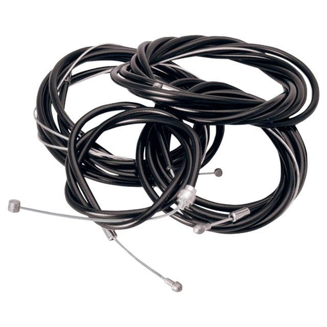 Bell Sports Pit Crew 600 Index-Compatible Cable Set with four black coiled cables including two brake and two gear cables, featuring compressionless gear housing for precise indexed shifting and lined brake housing for smooth braking, compatible with road, mountain, and BMX brake levers.