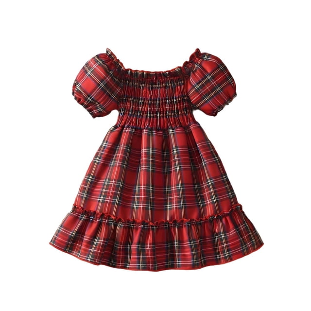 Robe Rouge Garçon Fille Fille à Manches Courtes Bouffantes, Graphique, Coupe Ample, pour Fille, Col Rond, Fête de Noël, Détente, Déesse Vintage, Carreaux, Renaissance, Steampunk, Hiver Automne, Robe 2025 3 Ans