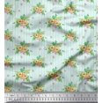 thumbnail image 1 of Soimoi Tissu Vert Moss Georgette Rayé & Anémone Imprimé Floral au Mètre 42 Pouces de Large, 1 of 6