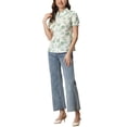 thumbnail image 2 of INSPIRE CHIC Hauts à Volants pour Femmes Manches Bouffantes Col Peter Pan Blouse en Coton à Imprimé Floral S Vert, 2 of 6