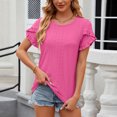 thumbnail image 4 of AherBiu Womens Tops Eyelet Embroidery Loose Casual Crewneck Ruffle Sleeve Summer Boho Shirts Tunics, 4 of 7