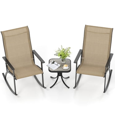 Patiojoy 3 Piece Rocking Bistro Set Outdoor Fabric Rocker Chairs Set with Coffee Table
