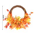 thumbnail image 4 of 14 Inch Artificial Fall Rattan Wreath Harvest Thanksgiving Halloween Home Decor for Front Door with Pumpkins Maple Leaf Berry, 4 of 5
