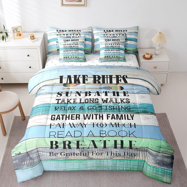 YST Lake House 7-Piece Comforter Set, Black Sketch Lines Bedding Set, Full Size