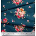 thumbnail image 3 of Soimoi Tissu en Velours Imprimé Feuilles & Roses au Mètre 58 Pouces de Large, 3 of 3