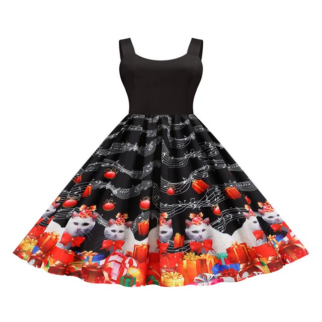 MesaSe Robe Imprimée de la Saint-Valentin pour Femmes Col en U Sans Manches Fermeture Éclair Grand Ourlet une-Pièce S/ M/ L/ TG/ TTG