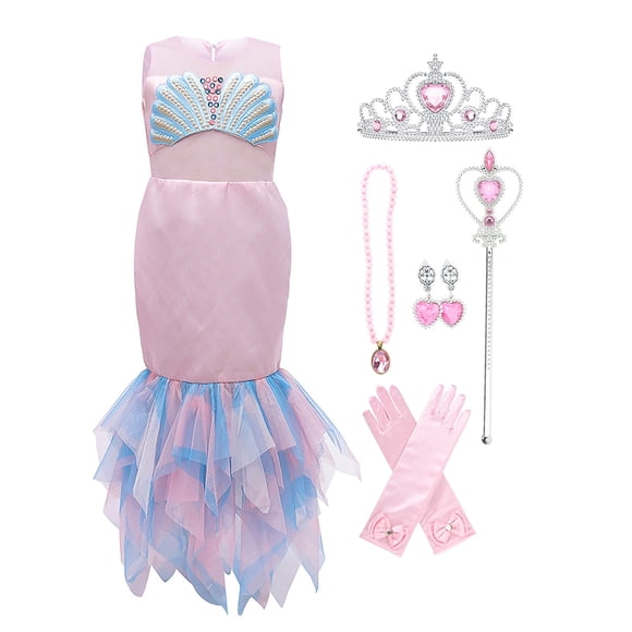 HAWEE Mermaid Costume for Girl Carnival Outfits Princess Dress Up Halloween Cosplay Disguise Party Sleeveless Bow Elegant Gown