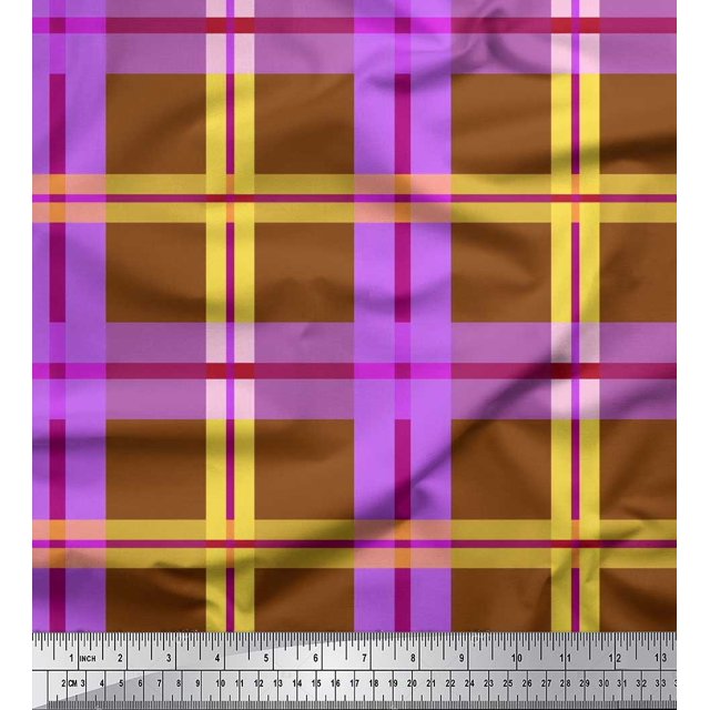 Soimoi Cotton Cambric Fabric Check Check Print Fabric by the Yard 42 Inch Wide