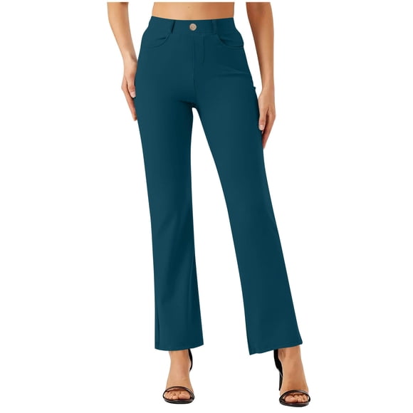 BLCHUNen Dress Pants for Women Lightweight Loose Breathable Elastic Waist Stretch Formal Business Office Work Pants with Pockets
