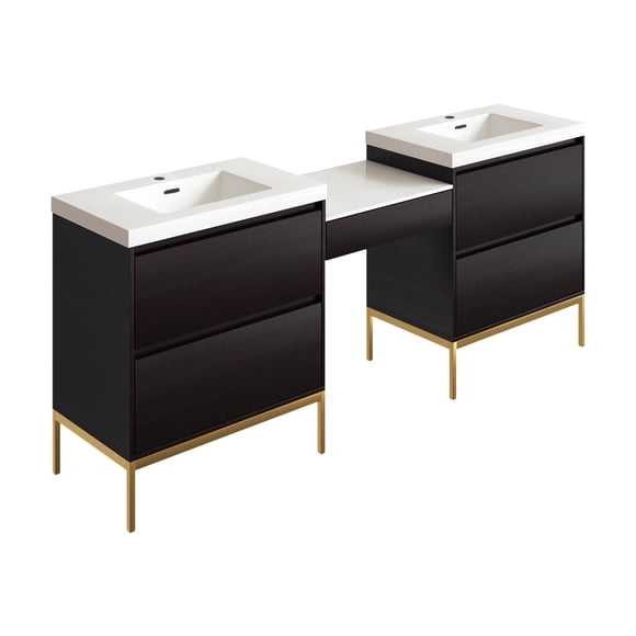 A&E Bath and Shower Rivo Double Vanity Set with Central Makeup Cabinet