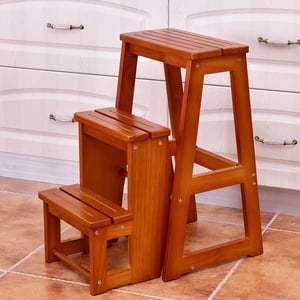 Costway Tabouret en bois 3 Chaise Tier Ladder Siège de banque Utilitaire multifonctionnel