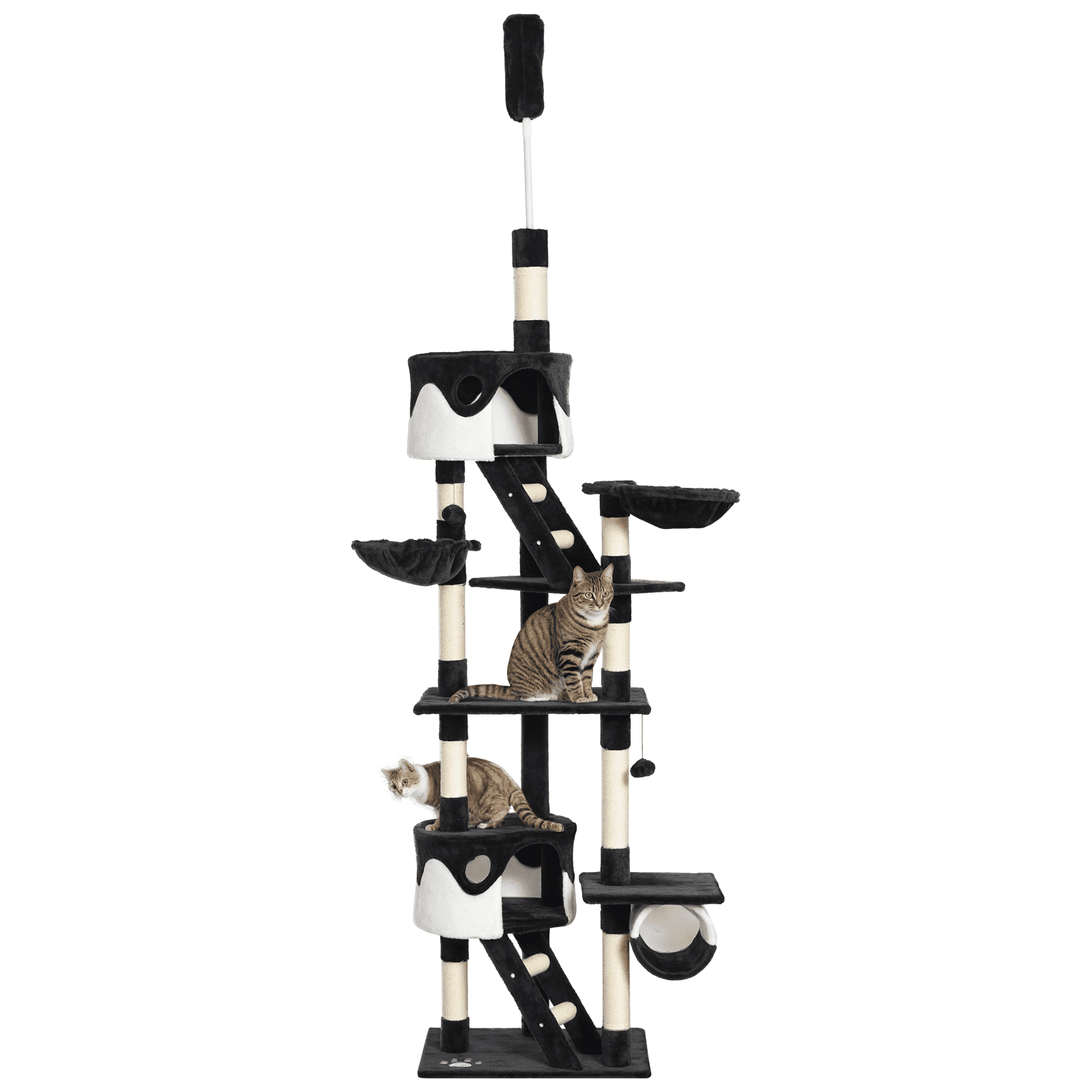 White Multi-Level Cat Tree with Condo & Scratching Posts - 94.5" to 102.4" Floor to Ceiling Activity Center for Living Room & Playtime