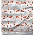 thumbnail image 1 of Soimoi White polyester Crepe Fabric Cedar Tree & Fox Animal Print Sewing Fabric Yard 42 Inch Wide, 1 of 5