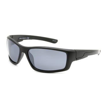 George Men's Polarized Matte Black Wrap Sunglasses