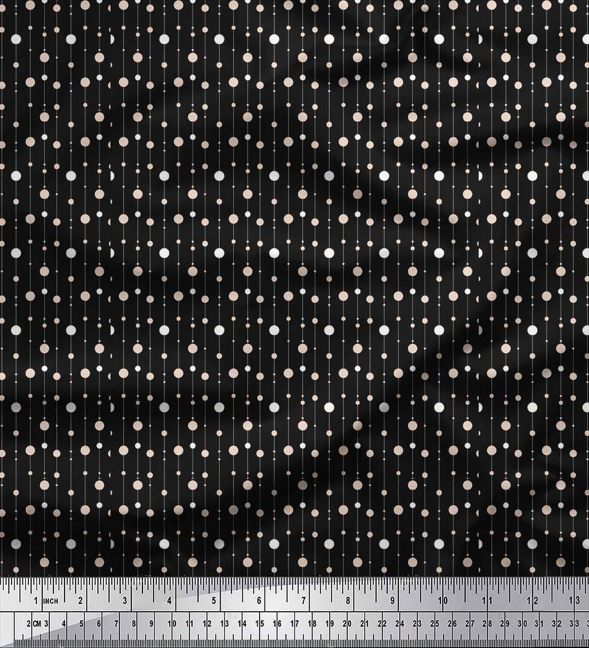 Soimoi Black Silk Fabric Line & Circle Geometric Print Sewing Fabric Yard 42 Inch Wide