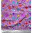 thumbnail image 1 of Soimoi Polyester Crepe Fabric Dot,Octopus & Jellyfish Ocean Fabric Prints by Yard 52 Inch Wide, 1 of 3