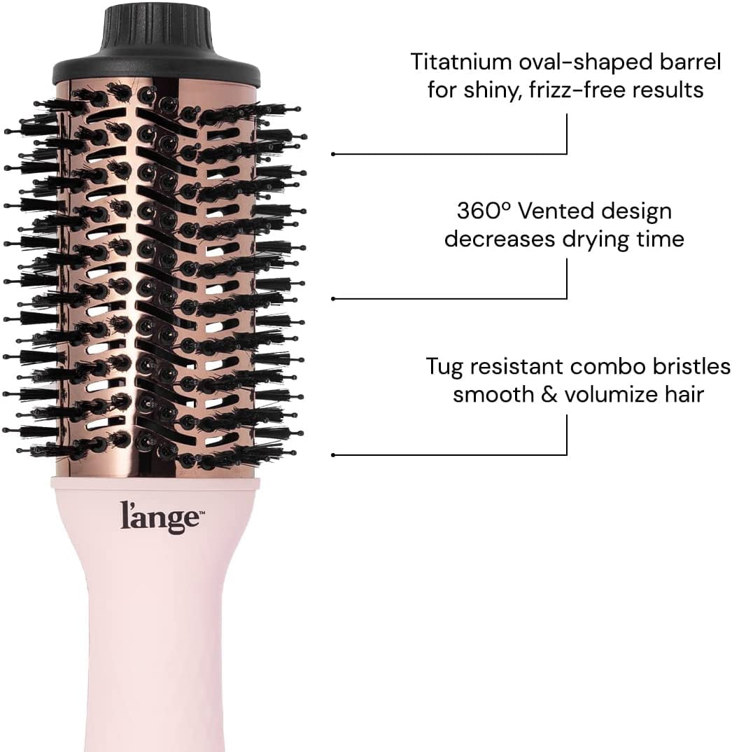 L'ange Hair Le Volume 2-in-1 Titanium Blow Dryer Brush Blush Hot Air Brush with Oval Barrel
