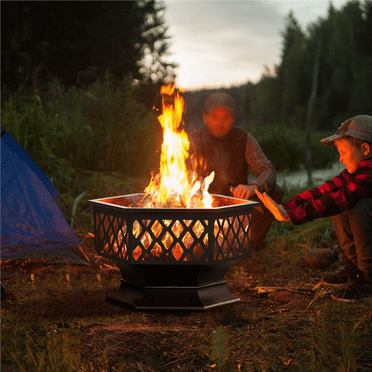 Yaheetech 24in Heavy Duty Fire Pit with Mesh Poker Sides Cover Steel Heater Fireplace Wood Burning Hex Shaped Fire Pit Bowl
