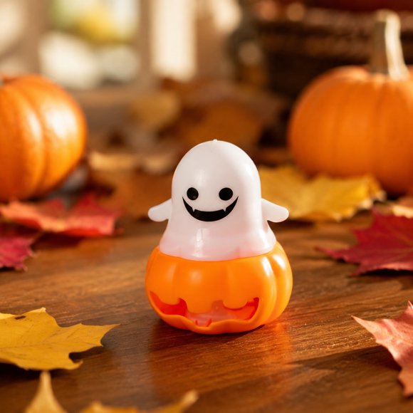 Veilleuse Citrouille Fantôme d'Halloween à DEL, Lampe Bougie Sans Flamme Ornement de Table Effrayant, Lumière Citrouille Fantôme pour Décoration de Scène de Fête, Bar et Vacances