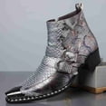 thumbnail image 2 of Bottes Chelsea à Double Boucle à Imprimé Python pour Hommes - Bottines Vintage à Bout Pointu avec Fermeture Éclair Latérale, Talon Bas Confortable, 2 of 6