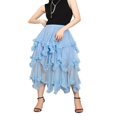 thumbnail image 1 of Women Layered Tulle Long Skirt High Waist Solid Color Frill Trim Ruffle Midi Skirt, 1 of 6