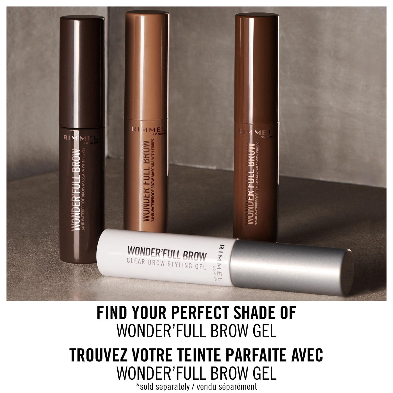 Rimmel Wonder'Full Brow Gel, Up to 24H wear, waterproof, Infused with 4 oils: Argan, Maracuja, Marula & Camellia oils, 100% Cruelty-Free