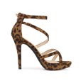 thumbnail image 3 of BLISSFUL STEP Women's Solid Color Stiletto Heel Zipper Ankle Strap Platform Sandals Leopard 7, 3 of 6