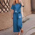 thumbnail image 2 of Kcodviy Ensembles en Lin pour Femmes Tailleurs Pantalons pour Femmes Chic Grande Taille2 Pcs Tailleurs Pantalons en Coton pour Dames Grande Taille Blouse Imprimée à Manches Courtes Pantalon Court Ample Deux Pièces Chic Combinaison Tailleur Tailleurs Pantalons, 2 of 5