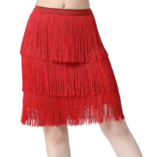 lionlar Jupe de Danse Latine Mode Robe Douce et Confortable pour Femmes pour Samba Tango Rouge Moyen