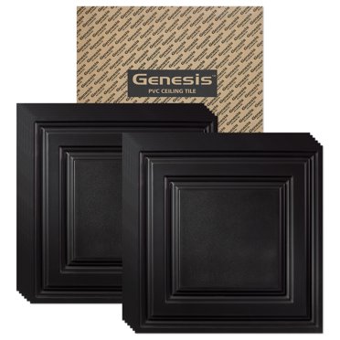 Genesis 2ft x 2ft Black Ceiling Tiles Waterproof Fire-Rated PVC Drop-In Pack of 12