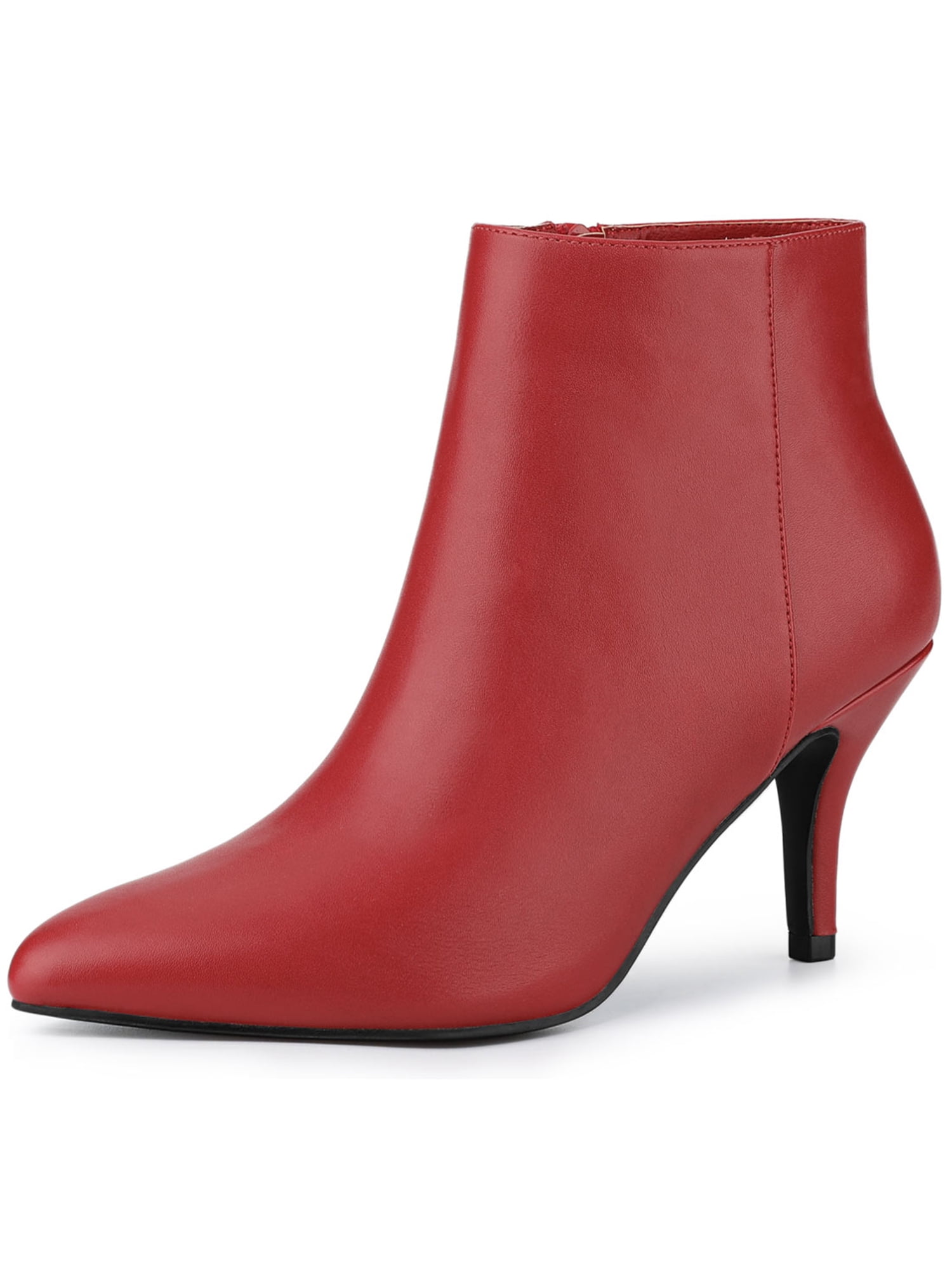 BLISSFUL STEP Women's Pointed Toe Zipper Stiletto Heels Ankle Boots Red 7