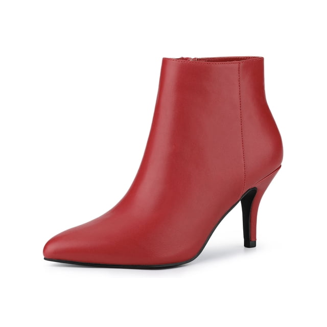 BLISSFUL STEP Bottines à Talons Aiguilles à Bout Pointu avec Fermeture Éclair pour Femmes Rouge 10