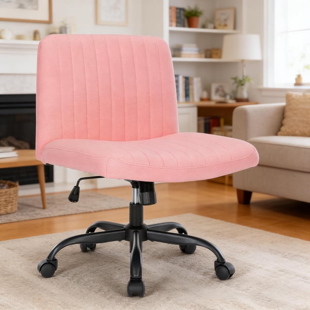 Wide Office Chair with Wheels Armless Office Chair Mid Back Computer Task Chairs for Make Up( with Wheels)