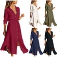 thumbnail image 1 of Gspmoly Robe d'Été, Robe Chemise à Revers Boutonnée Unie avec Cordon, Robe en Coton et Lin, Robes de Soirée pour Femmes Offres Prime, 1 of 9
