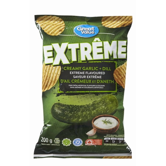 Great Value Creamy Garlic and Dill Extreme Flavoured Rippled Chips