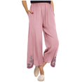 thumbnail image 3 of Womens Wide Leg Cropped Pants Cotton Linen Elastic High Waisted Palazzo Pants with Pockets Pink, 3 of 7