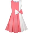 thumbnail image 1 of Girls Dress Color Block Contrast Bow Tie Coral White Party 14 Years, 1 of 7