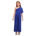 thumbnail image 1 of Sinleey Girls Ruffled Sequins Jumpsuit One Shoulder Wide Leg Long Pants Romper Wedding Prom Playsuit Royal Blue 8, 1 of 7