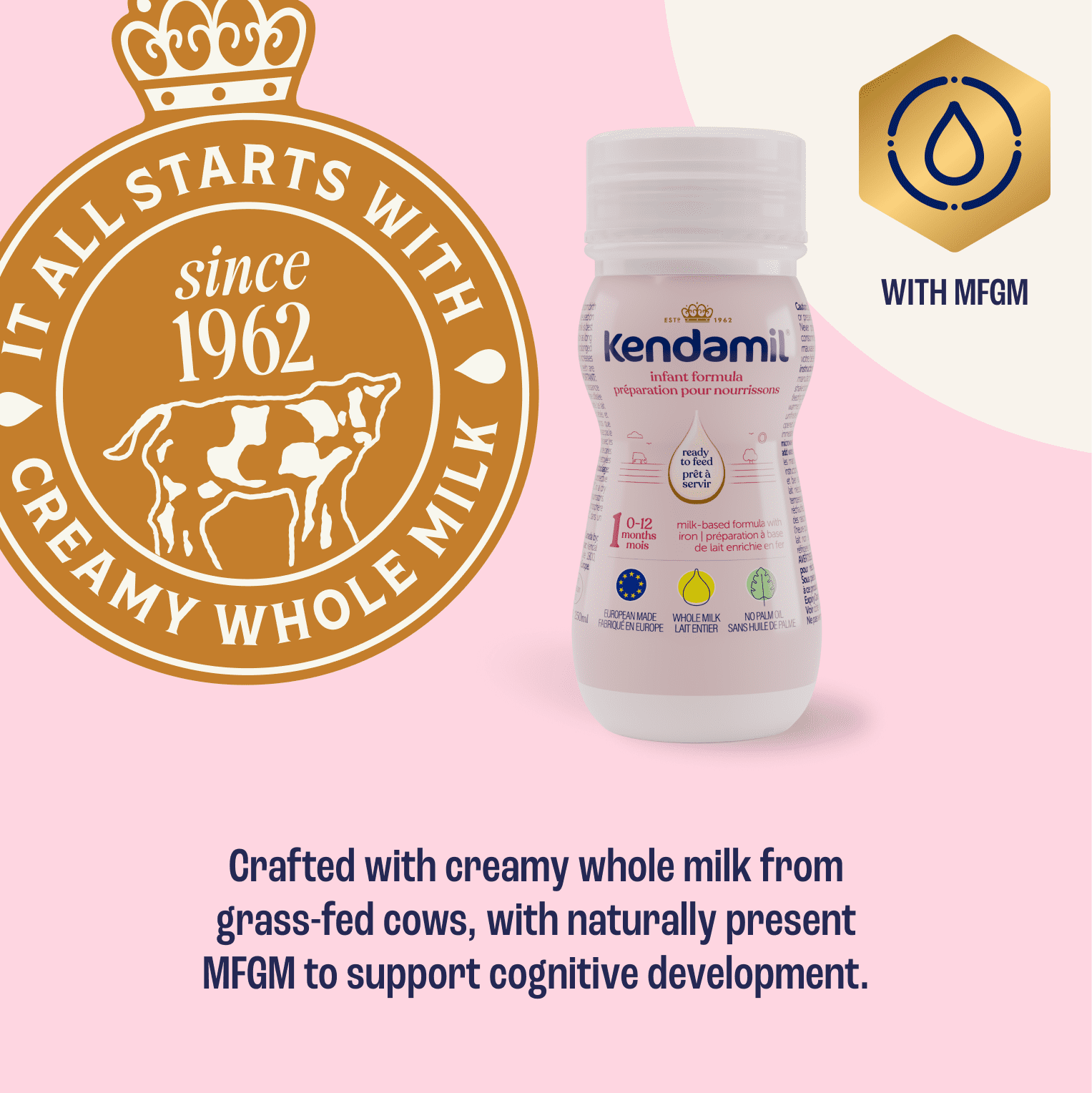 Kendamil Classic, Non-GMO Baby Formula with HMOs, GOS & FOS, Infant Formula, 0‚Äì12 Months, 237mL x 6ct Ready to Feed Bottles