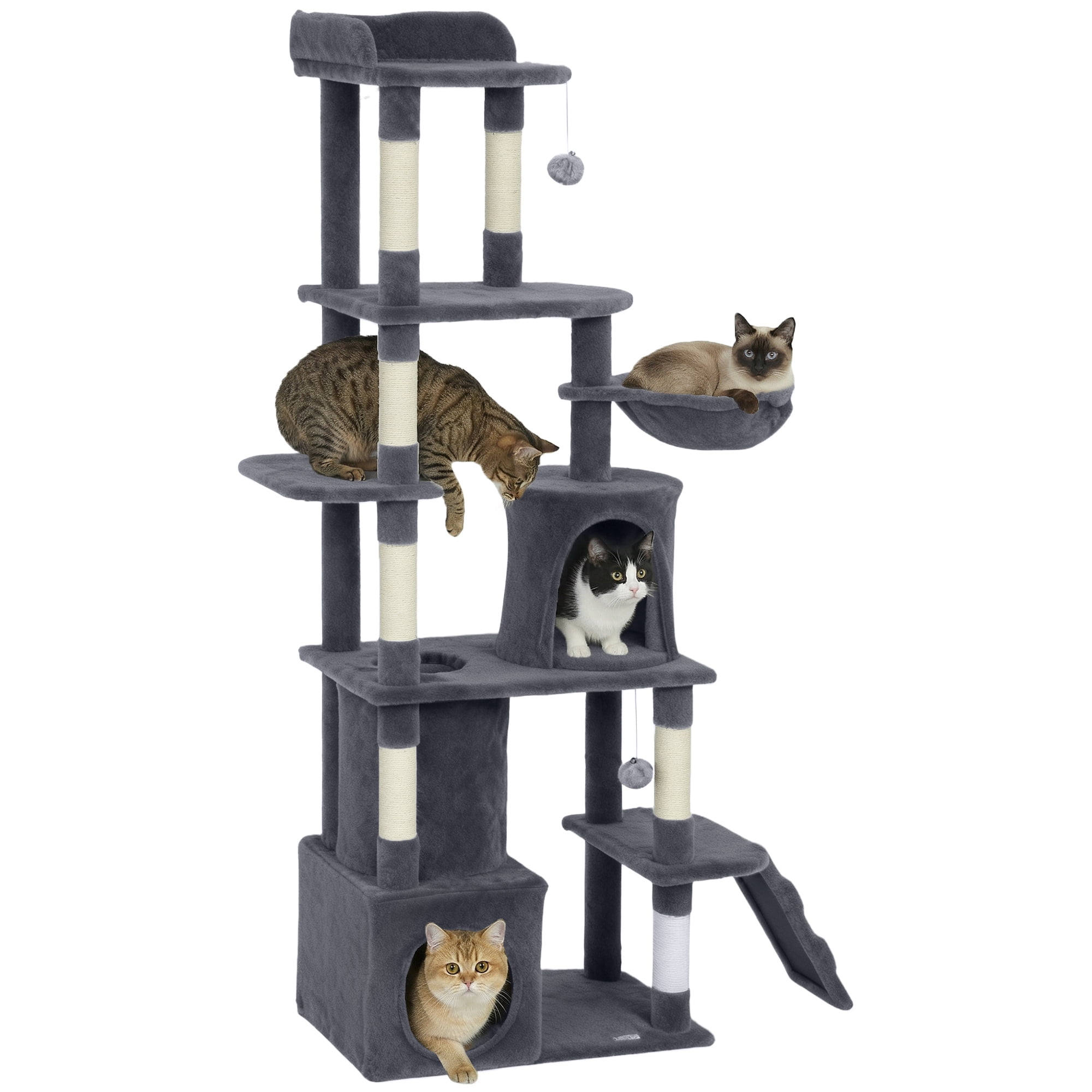 PawHut Cat Tree, 67" Large Cat Tower with 7 Scratching Posts, Dark Grey