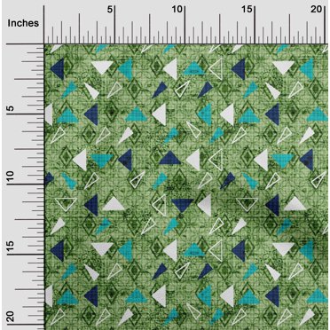 oneOone Silk Tabby Green Fabric Texture & Triangle Geometric Craft Projects Decor Fabric Printed By The Yard 42 Inch Wide