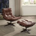 thumbnail image 2 of ACME Chaise Swayback Gandy Touffeté avec Pouf en Cuir Grainé Marron Rétro, 2 of 7