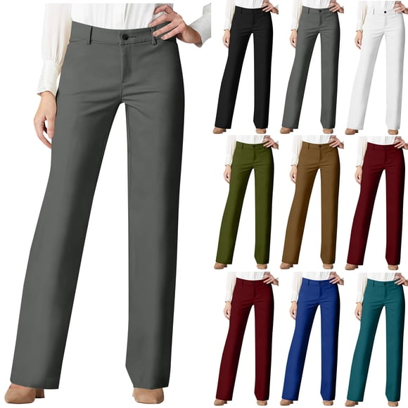 YFNNUP Womens Work Pants Wide Straight Leg Pant Slim Fit High Waist Dress Trouser Pull On Casual Office Business Trousers Army Green XXL
